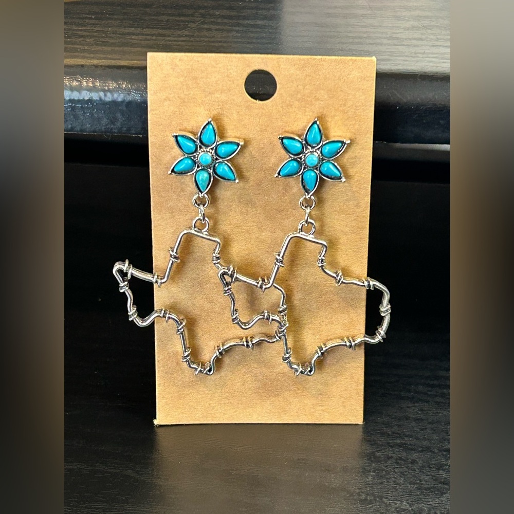 #380 | Texas Barbed Wire with Turquoise Flower Post Earrings